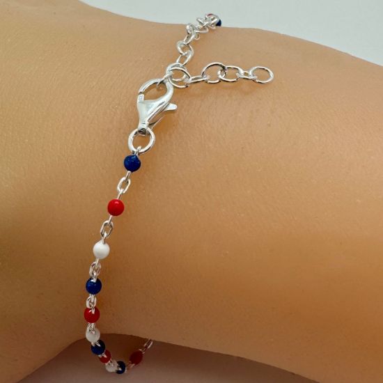 Wholesale 925 Sterling Silver Finished Adjustable Enamel Chain Jewelry - Cable Chain with Red, White and Blue Enamel