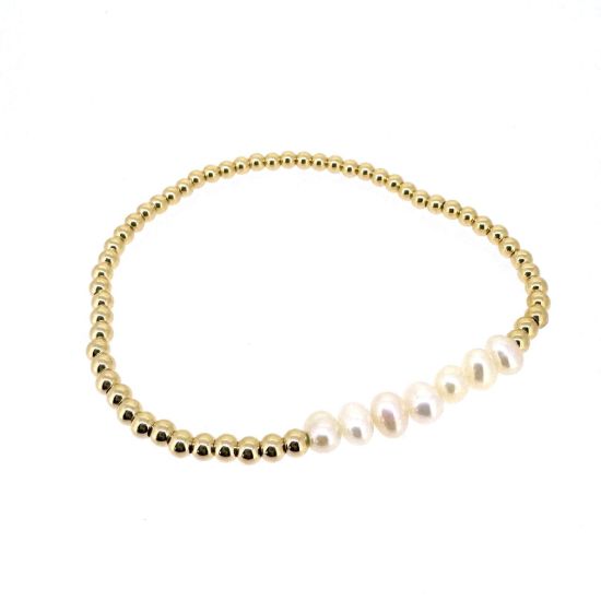 Wholesale 1/20  14K Gold Filled Smooth Beaded Stretchy Bracelet with Freshwater Pearls - 6.5"