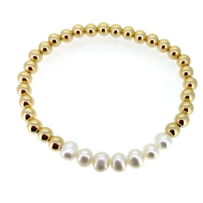 Wholesale 1/20  14K Gold Filled Smooth Beaded Stretchy Bracelet with Freshwater Pearls - 6.5"