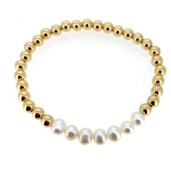 Wholesale 1/20  14K Gold Filled Smooth Beaded Stretchy Bracelet with Freshwater Pearls - 6.5"
