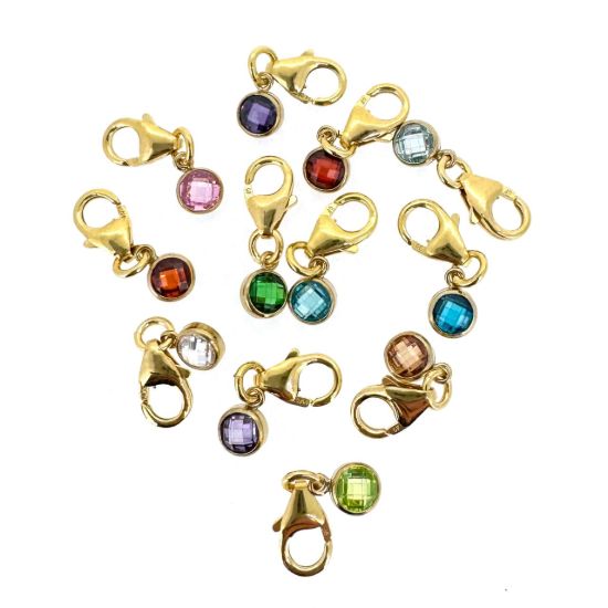 Wholesale 1/20 14K Gold Filled Fancy Bezel Birthstone Add On Charm with Lobster Clasp - Tiny Round Charms with Double Sided CZ Stone Grade AAA - 4mm