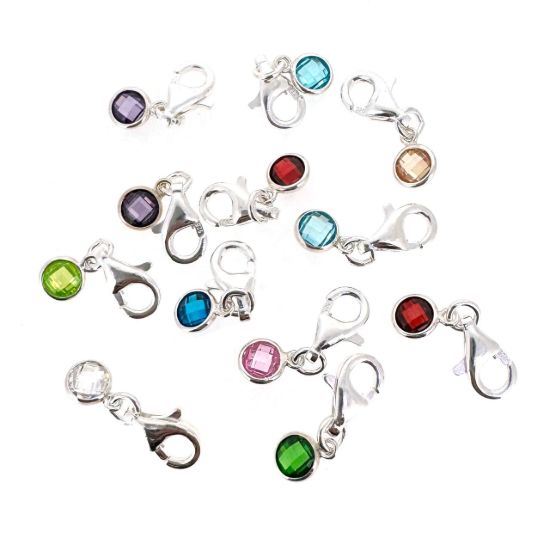 Wholesale 925 Sterling Silver Fancy Bezel Birthstone Add On Charm with Lobster Clasp - 4mm Tiny Round Charms with Double Sided CZ Stone Grade AAA