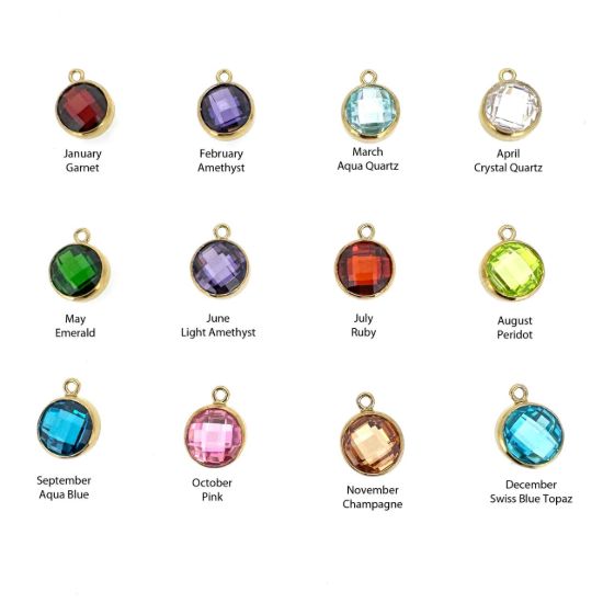 Wholesale 1/20 14K Gold Filled Fancy Bezel Birthstone Add On Charm with Lobster Clasp - Tiny Round Charms with Double Sided CZ Stone Grade AAA - 4mm