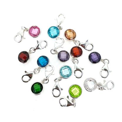 Wholesale 925 Sterling Silver Fancy Bezel Birthstone Add On Charm with Lobster Clasp - 6mm Tiny Round Charms with Double Sided CZ Stone Grade AAA