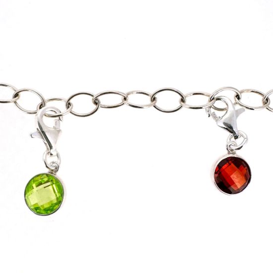 Wholesale 925 Sterling Silver Fancy Bezel Birthstone Add On Charm with Lobster Clasp - 6mm Tiny Round Charms with Double Sided CZ Stone Grade AAA