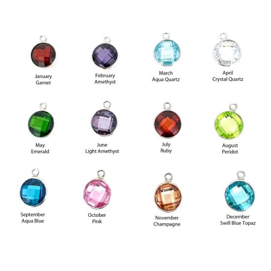 Wholesale 925 Sterling Silver Fancy Bezel Birthstone Add On Charm with Lobster Clasp - 6mm Tiny Round Charms with Double Sided CZ Stone Grade AAA