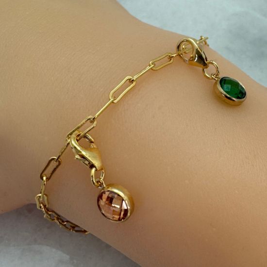 Wholesale 1/20 14K Gold Filled Fancy Bezel Birthstone Add On Charms with Lobster Clasp - 6mm Tiny Round Charms with Double Sided CZ Stone Grade AAA