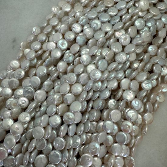 Wholesale Creamy White Freshwater Pearls, 10-12mm Coin Shape - June Birthstone (Sold Per Strand)