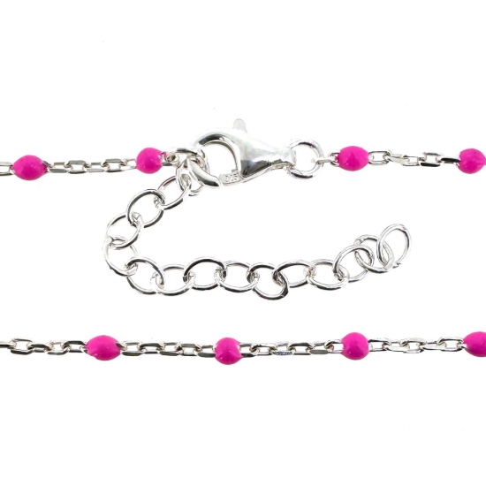 Wholesale 925 Sterling Silver Finished Adjustable Enamel Chain Jewelry - Cable Chain with Pink Enamel