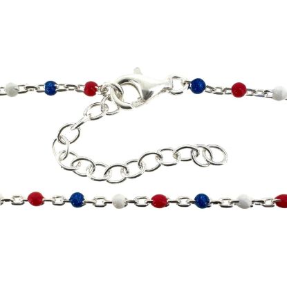 Wholesale 925 Sterling Silver Finished Adjustable Enamel Chain Jewelry - Cable Chain with Red, White and Blue Enamel