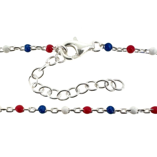 Wholesale 925 Sterling Silver Finished Adjustable Enamel Chain Jewelry - Cable Chain with Red, White and Blue Enamel