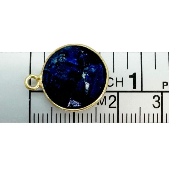 Wholesale 18K Gold Over Sterling Silver Bezel Gemstone Pendant - 14mm Faceted Coin Shape - Blue Sapphire Dyed- September Birthstone