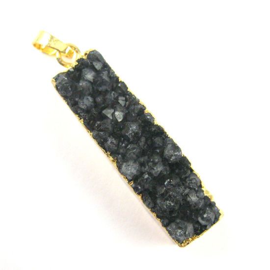 Wholesale Druzy Bar Pendant, Rainbow Druzy Agate Bar Pendant- Vertical- Gold plated Brass Edge and Bail - 52mm 