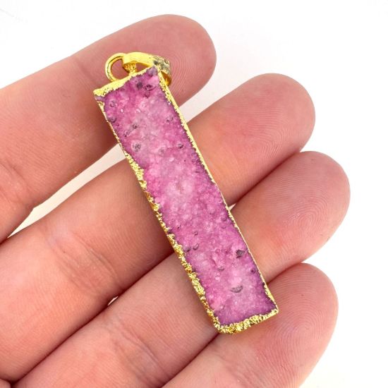 Wholesale Druzy Bar Pendant, Rainbow Druzy Agate Bar Pendant- Vertical- Gold plated Brass Edge and Bail - 52mm 