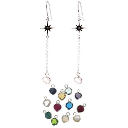 Wholesale 925 Sterling Silver North Star and Birthstone Drop and Dangle Earrings