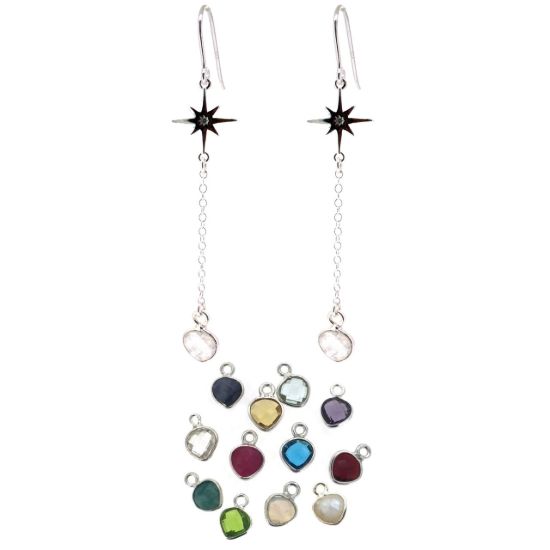Wholesale 925 Sterling Silver North Star and Birthstone Drop and Dangle Earrings