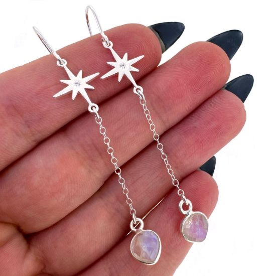 Wholesale 925 Sterling Silver North Star and Birthstone Drop and Dangle Earrings