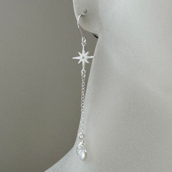 Wholesale 925 Sterling Silver North Star and Birthstone Drop and Dangle Earrings