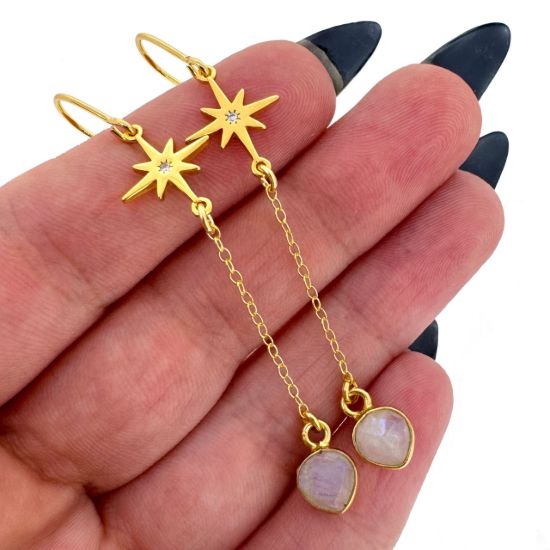 Wholesale Gold Over 925 Sterling Silver North Star and Birthstone Drop and Dangle Earrings