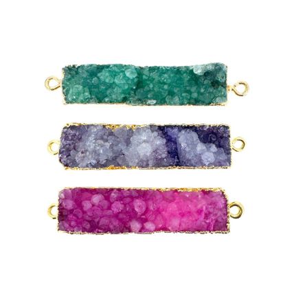 Wholesale Druzy Gemstone Green Agate Bar Gold Connector Pendant Wholesale Pendants for Jewelry Making