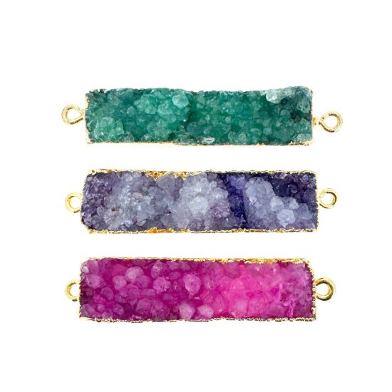 Wholesale Druzy Gemstone Green Agate Bar Gold Connector Pendant Wholesale Pendants for Jewelry Making