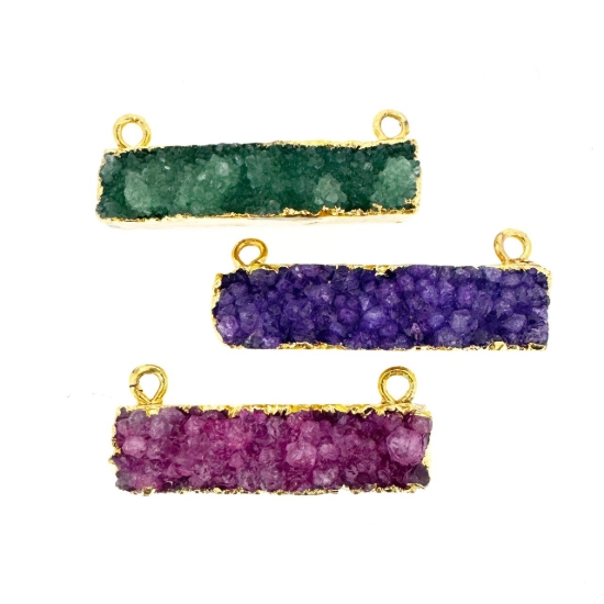 Wholesale Druzy Pendant, Rainbow Druzy Gold plated Bar,Geode Bar Pendant,Long Druzy Gemstone Bar with Gold Bail - 49mm