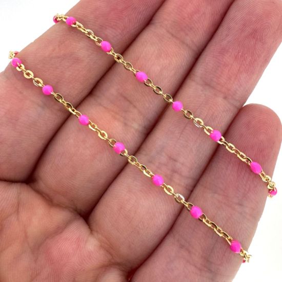 Wholesale 1/20 14K Gold Filled Cable Chain with Pink Enamel Link Bulk Chain - by the Foot