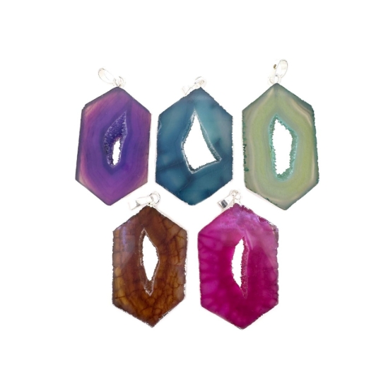 Wholesale Druzy Geode Hexagon Pendant, Geode Window Agate- Natural Agate 43mm