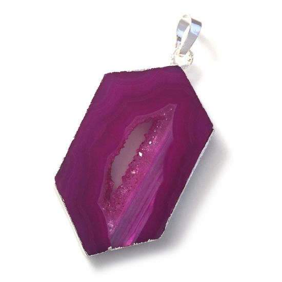 Wholesale Druzy Geode Hexagon Pendant, Geode Window Agate- Natural Agate 43mm