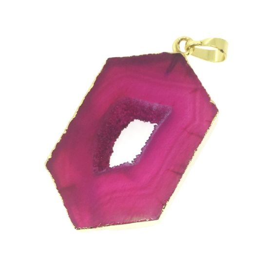 Wholesale Druzy Geode Hexagon Pendant, Geode Window Agate- Natural Agate 43mm