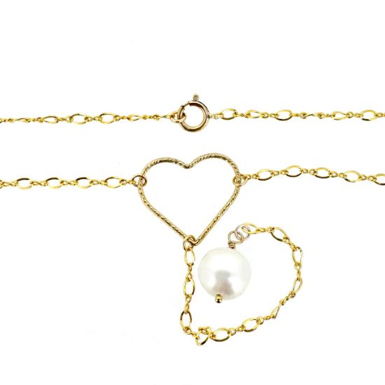 Wholesale 1/20 14K Gold Filled Heart Charm And Freshwater Pearl Drop Necklace -16"