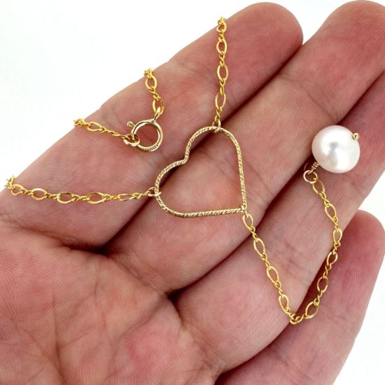 Wholesale 1/20 14K Gold Filled Heart Charm And Freshwater Pearl Drop Necklace -16"