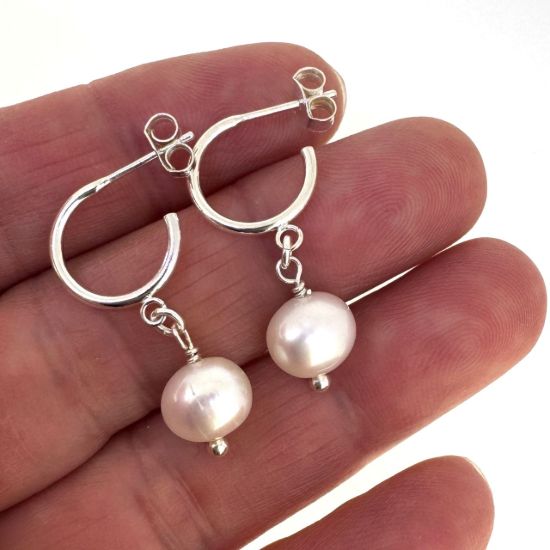 Wholesale Sterling Silver White Freshwater Pearl Half Hoop Earrings