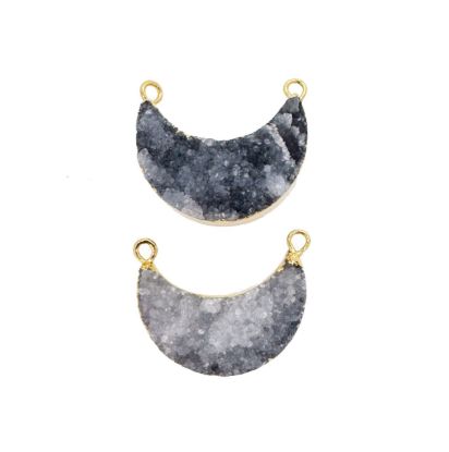 Wholesale Natural Druzy Agate Crescent Bar Pendant, Light Grey Druzy Bar Connector, Half Moon Long Bar