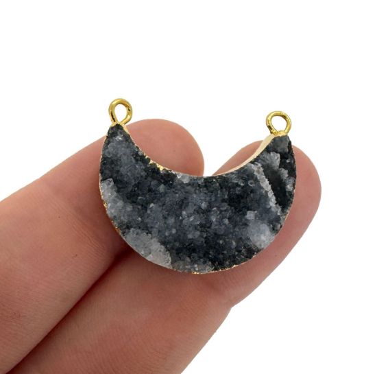 Wholesale Natural Druzy Agate Crescent Bar Pendant, Light Grey Druzy Bar Connector, Half Moon Long Bar