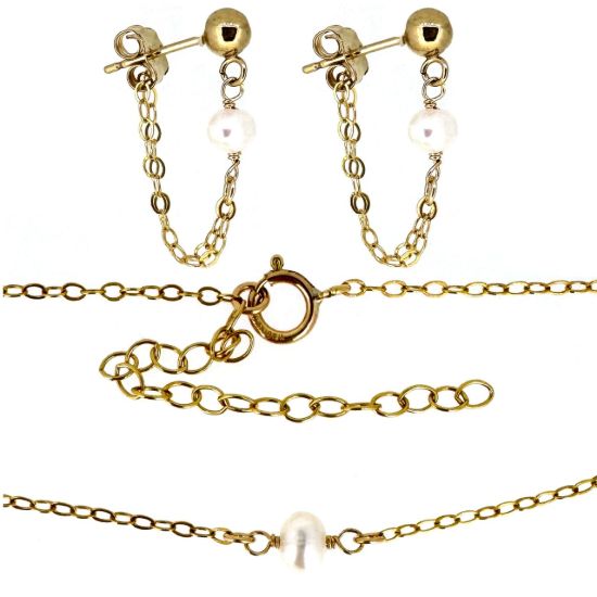 Wholesale 1/20 14K Gold Filled Freshwater Pearl Earring And Necklace Set 