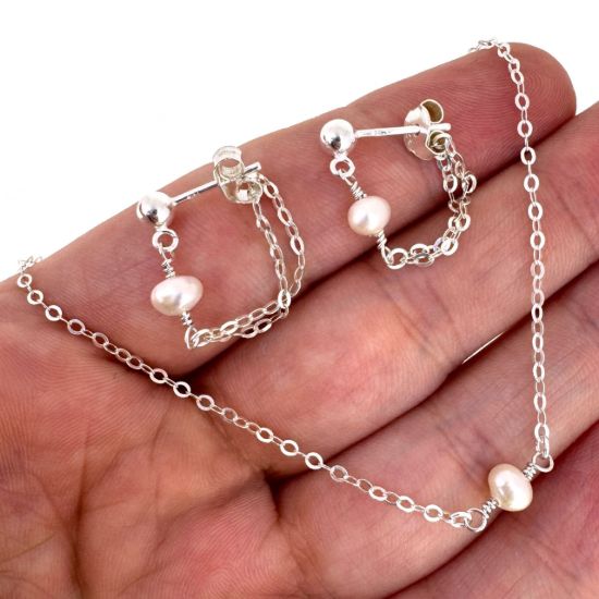 Wholesale 925 Sterling Silver Freshwater Pearl Earring And Necklace Set 