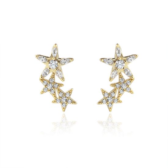 Wholesale Gold Over Sterling Silver CZ Stone Triple Star Studs - 17 *10mm