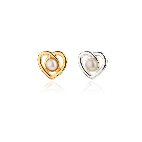 Wholesale Sample-order item-Sterling Silver or Gold Over Silver Heart and Pearl Studs-10mm
