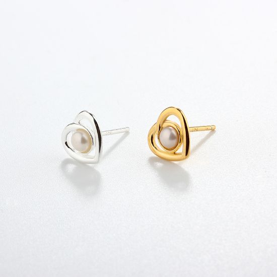 Wholesale Sample-order item-Sterling Silver or Gold Over Silver Heart and Pearl Studs-10mm