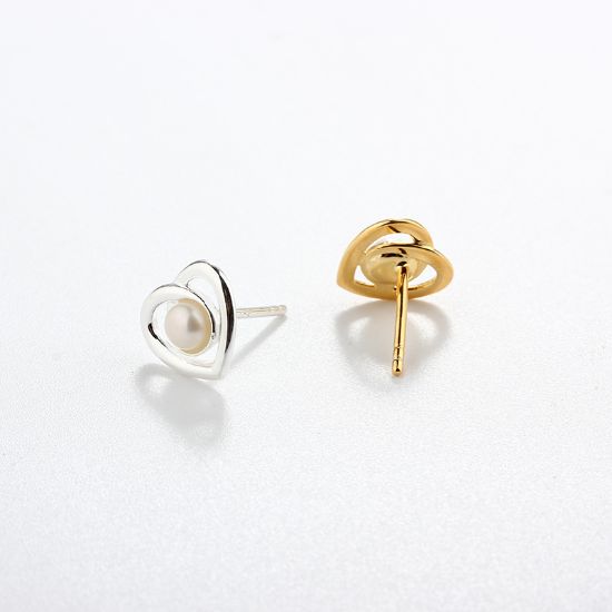 Wholesale Sample-order item-Sterling Silver or Gold Over Silver Heart and Pearl Studs-10mm