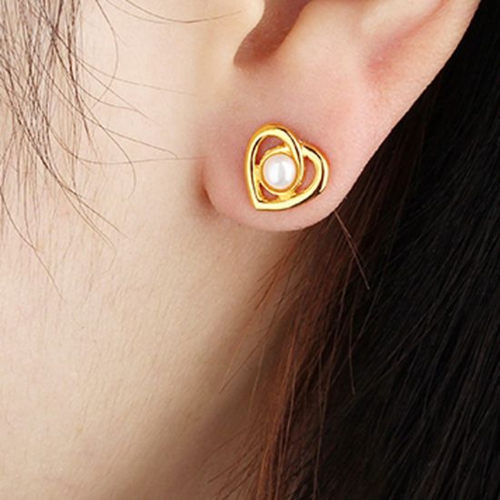 Wholesale Sample-order item-Sterling Silver or Gold Over Silver Heart and Pearl Studs-10mm