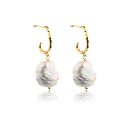 Wholesale Sample-order item - 925 Sterling Silver or Gold Over Silver Hamered Half Hoops with Baroque Pearls