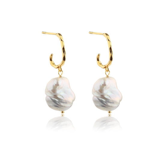 Wholesale Sample-order item - 925 Sterling Silver or Gold Over Silver Hamered Half Hoops with Baroque Pearls