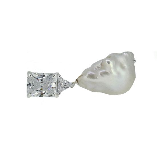 Wholesale Sample-order item - 925 Sterling Silver or Gold Over Silver Large CZ Stone and Baroque Pearl Dangle Studs