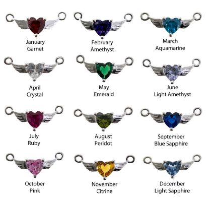 Wholesale 925 Sterling Silver 12 month set Birthstone Heart with Wings Connectors