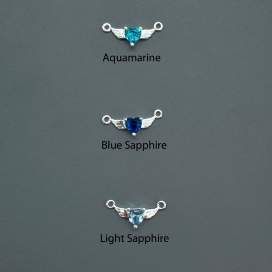Wholesale 925 Sterling Silver 12 month set Birthstone Heart with Wings Connectors