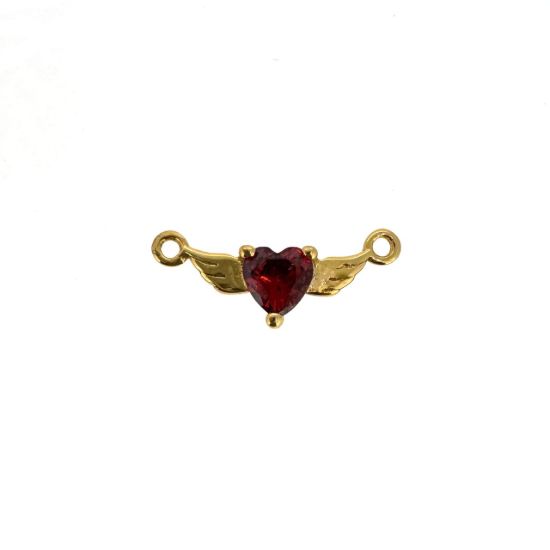 Wholesale Gold over Sterling Silver Heart Birthstone with Angel Wings Connector-AAAA CZ stones