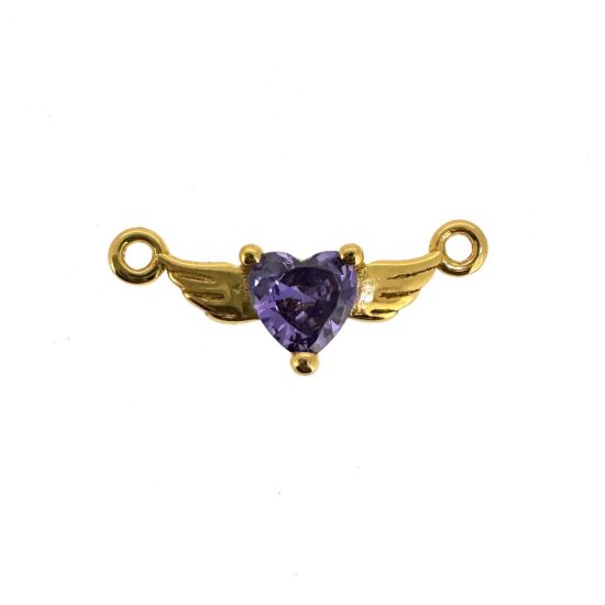 Wholesale Gold over Sterling Silver Heart Birthstone with Angel Wings Connector-AAAA CZ stones