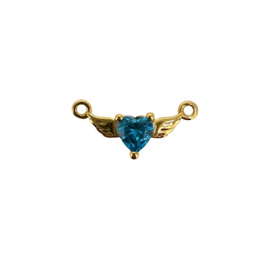 Wholesale Gold over Sterling Silver Heart Birthstone with Angel Wings Connector-AAAA CZ stones